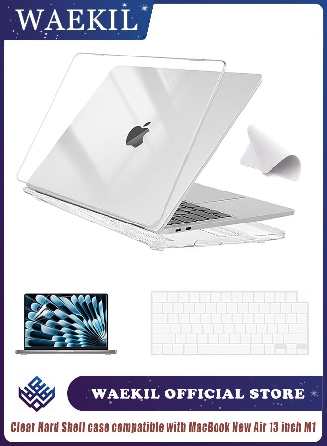 وايكيل حافظة صلبة شفافة تمامًا متوافقة مع جهاز ماك بوك إير الجديد مقاس 13.3 بوصة (2021/2020/2019/2018) بمعالج M1 طرازات A2337/A2179/A1932 وشاشة ريتينا مع خاصية Touch ID - غطاء حماية للكمبيوتر المحمول مع غطاء لوحة المفاتيح وواقي شاشة وحافظة صلبة شفافة وقطعة قماش للتنظيف. - Image 1