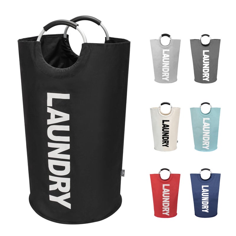 DOKEHOM 90L Large Laundry Basket Collapsible Laundry Bag Freestanding Tall Clothes Hamper Foldable Washing Bin Black