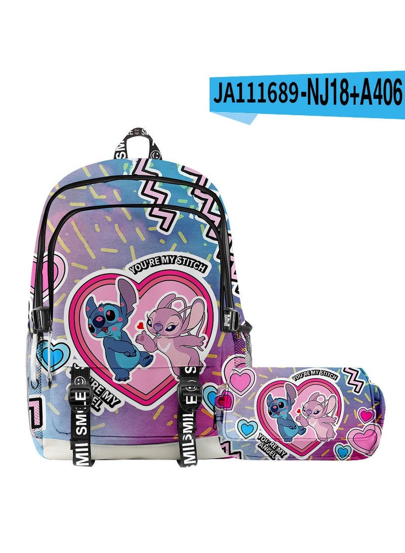 New Cartoon Stitch Backpack School Bag Children's Lunch Bag Pencil Bag Two-Piece Set For Primary And Secondary School Students 30*44*18cm