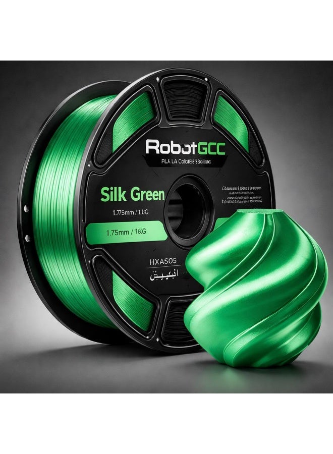 RobotGCC PLA Silk Green 3D Printer Filament, 1.75mm 1KG, Jewel-Like Green Silk Reflection, Low-Warping FDM PLA for Botanical Vases and Fantasy Models - Image 2