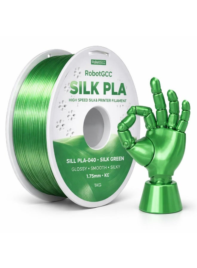 RobotGCC PLA Silk Green 3D Printer Filament, 1.75mm 1KG, Jewel-Like Green Silk Reflection, Low-Warping FDM PLA for Botanical Vases and Fantasy Models - Image 1