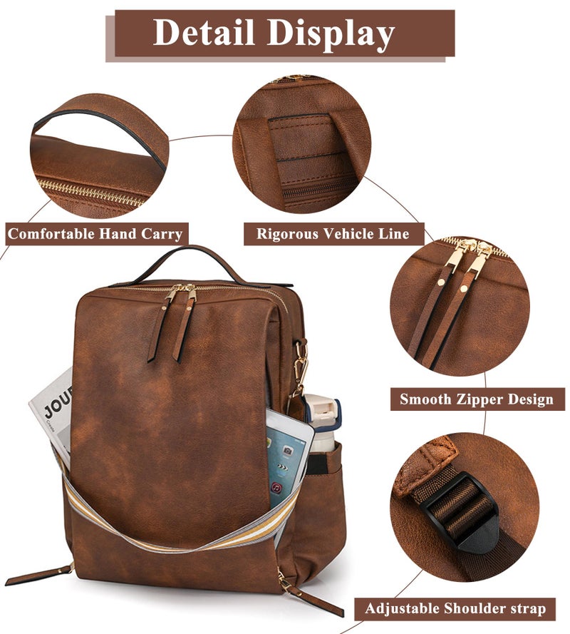 My Friday myfriday PU Leather Large Backpack Purse for Women Casual Travel Backpack Convertible Satchel Handbags With Luggage Strap (Black) - Image 5