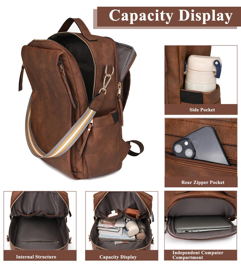 My Friday myfriday PU Leather Large Backpack Purse for Women Casual Travel Backpack Convertible Satchel Handbags With Luggage Strap (Black) - Image 4