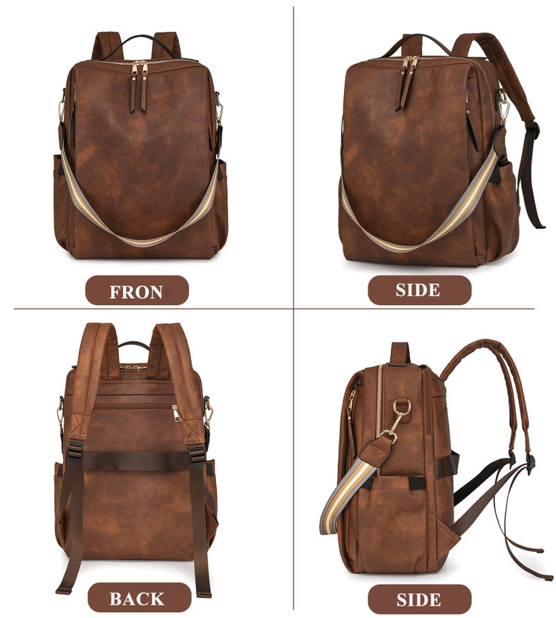 My Friday myfriday PU Leather Large Backpack Purse for Women Casual Travel Backpack Convertible Satchel Handbags With Luggage Strap (Black) - Image 2
