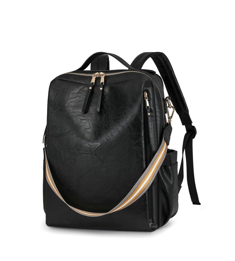My Friday myfriday PU Leather Large Backpack Purse for Women Casual Travel Backpack Convertible Satchel Handbags With Luggage Strap (Black) - Image 1