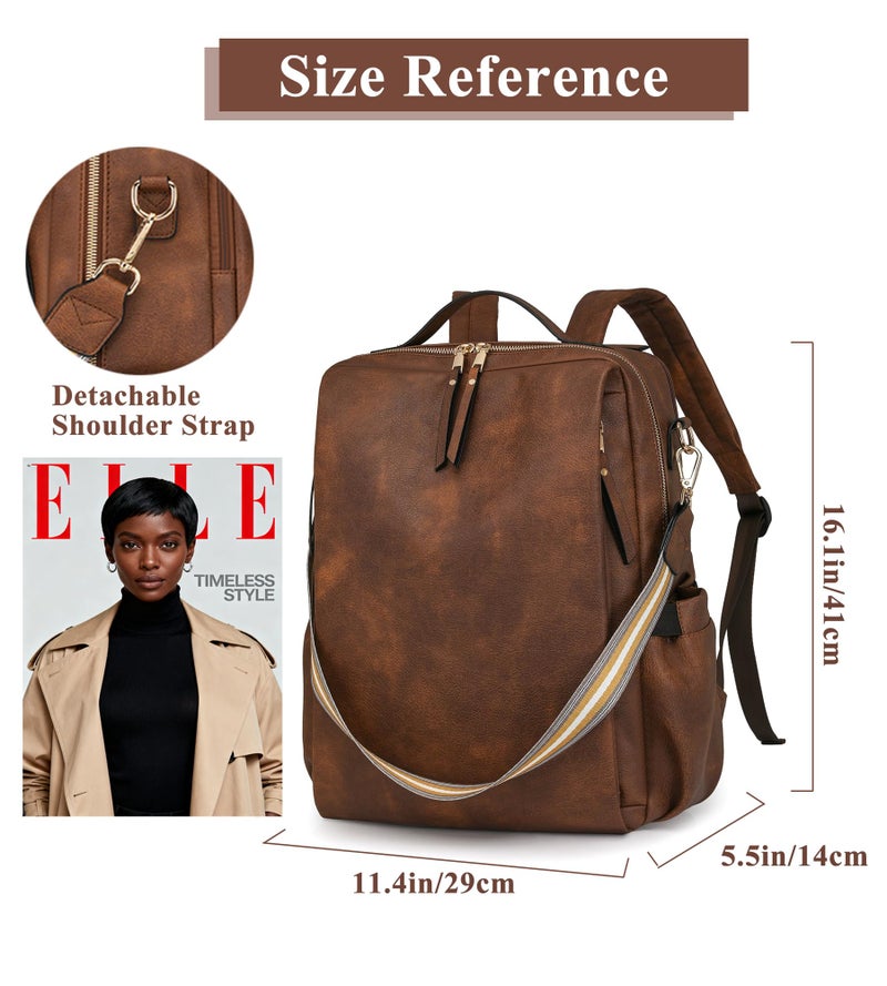 My Friday myfriday PU Leather Large Backpack Purse for Women Casual Travel Backpack Convertible Satchel Handbags With Luggage Strap (Black) - Image 3