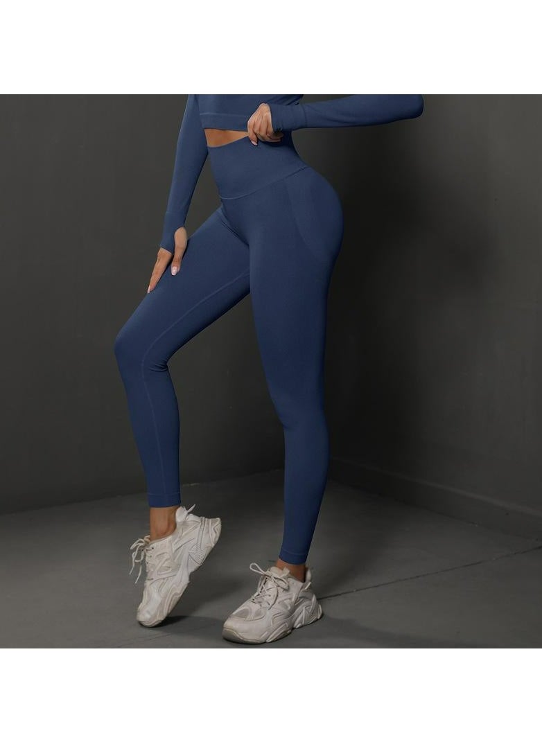 Loquat - Women's Knitted Seamless Tight Yoga Pants With High Waist Exercise Blue - Image 1