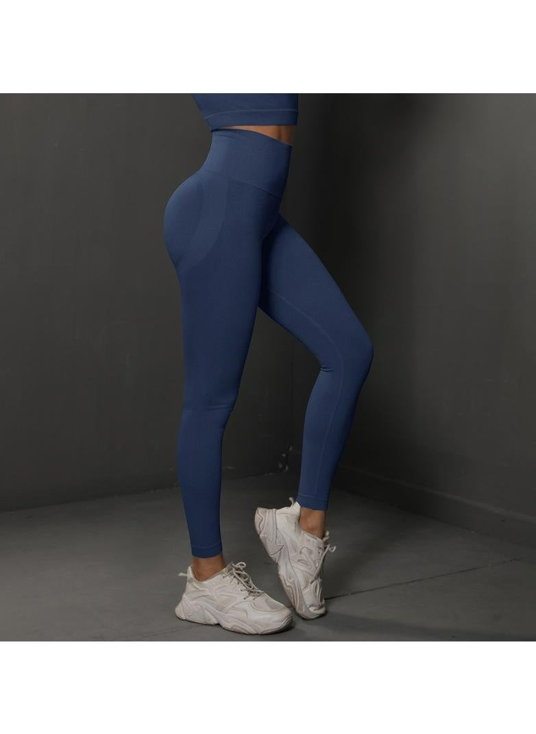 Loquat - Women's Knitted Seamless Tight Yoga Pants With High Waist Exercise Blue - Image 1