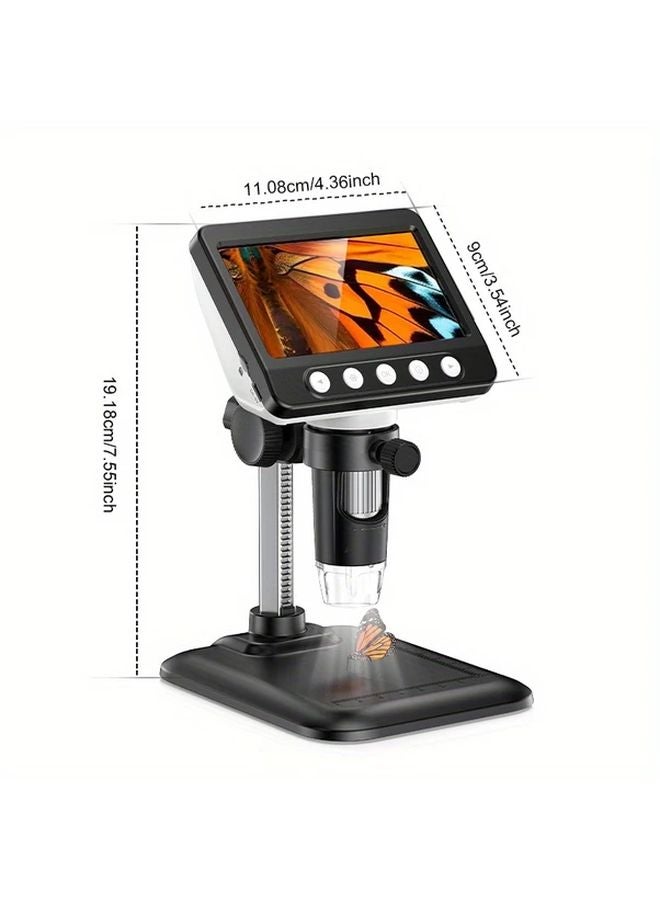 Black 4 3 Inch HD Digital Microscope 50 1000X Magnification 8 LED Light PC Compatible - Image 4