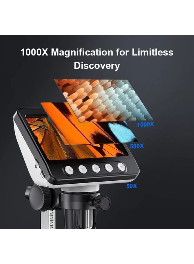 Black 4 3 Inch HD Digital Microscope 50 1000X Magnification 8 LED Light PC Compatible - Image 5