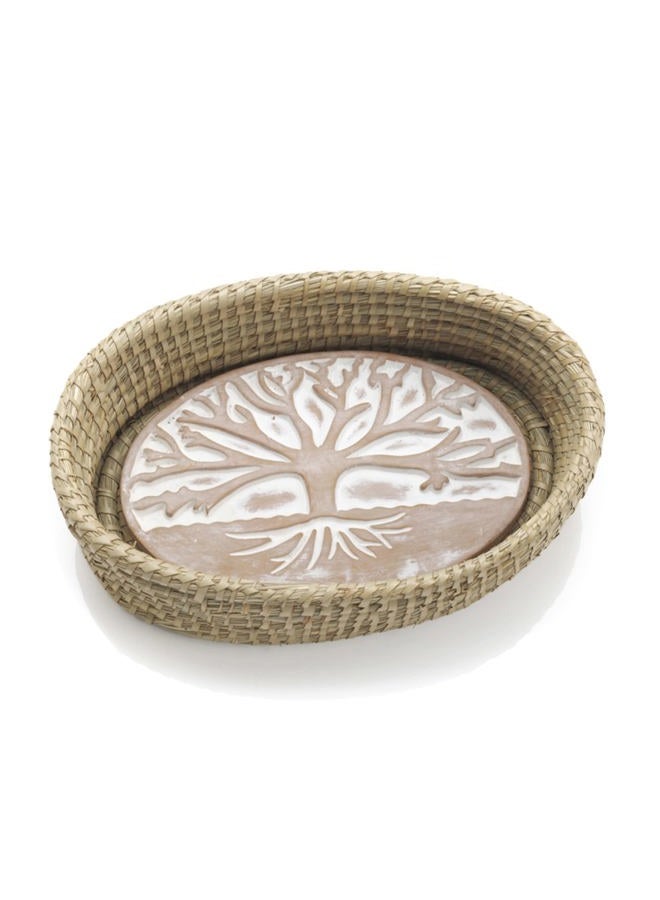 Better World Bio Bread Basket with Terracotta Warmer, Bread Basket, Bread Basket for Serving, Sized 12.5" w x 8.5" d x 3.5" h, Nature Inspired Tree of Life Design - Image 1