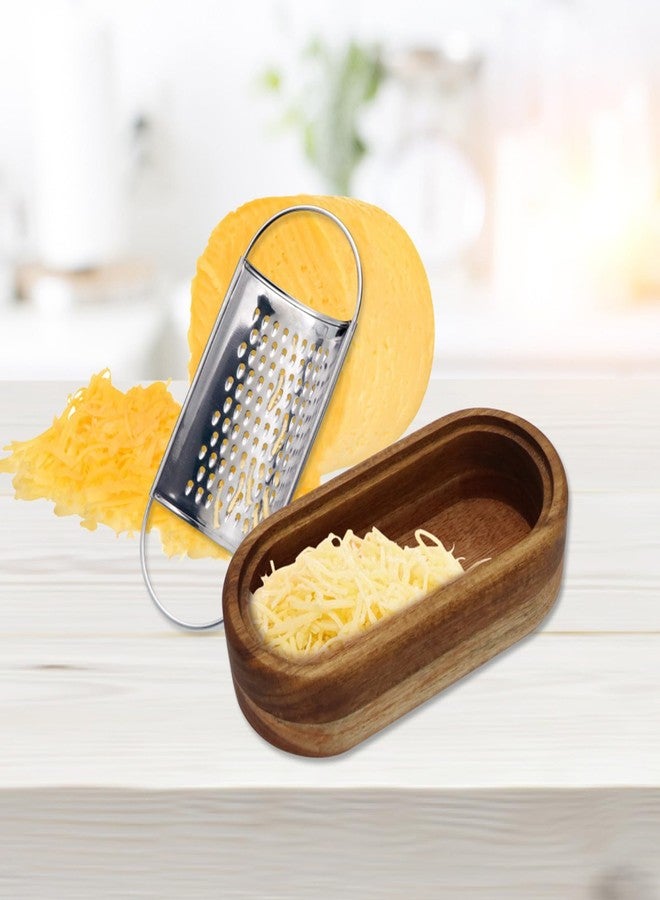 ROQILA Stainless Steel Cheese Grater With Wood Container Hand Grater Mini Shredder Zester Box Graters for Kitchen - Image 1