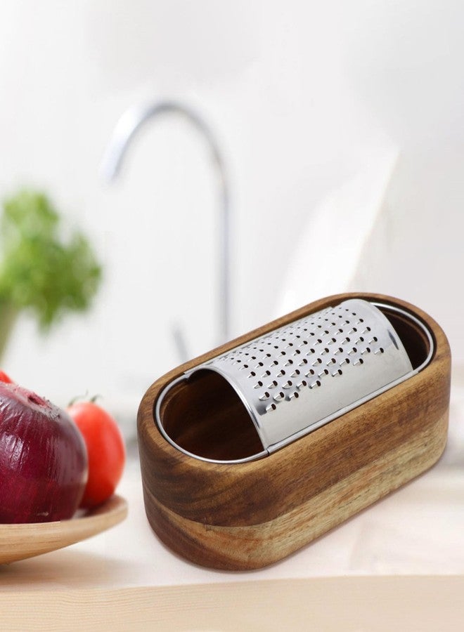 ROQILA Stainless Steel Cheese Grater With Wood Container Hand Grater Mini Shredder Zester Box Graters for Kitchen - Image 4