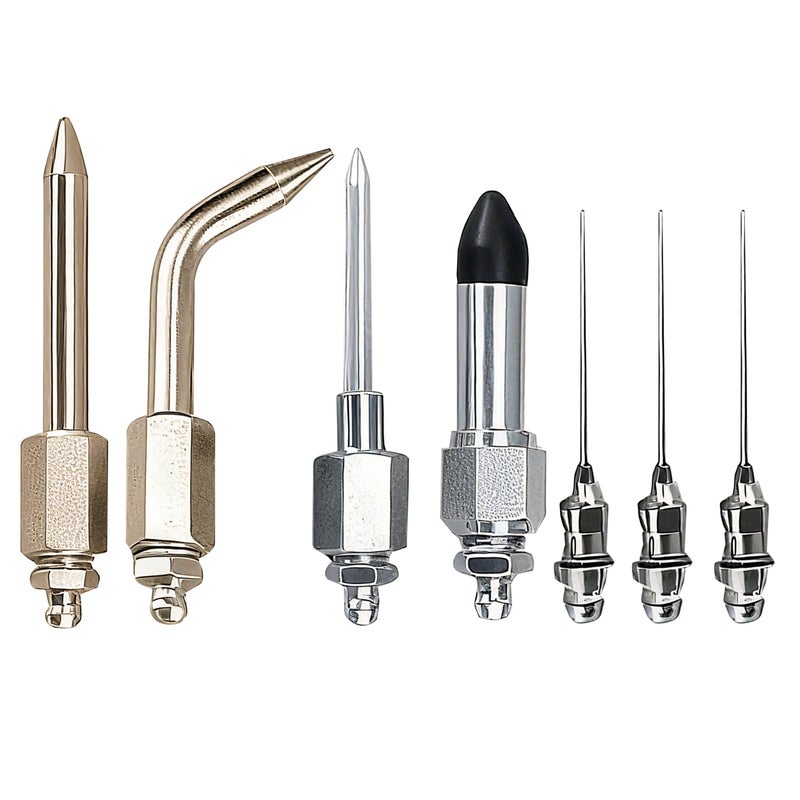 Costyleen 7PCS Grease Gun Accessory Kit - 3 Grease Nozzles, Needle Dispenser, Rubber Tip, Straight Nozzle, Elbow Fitting Adapter Coupler for Small & Confined Spaces - Image 1