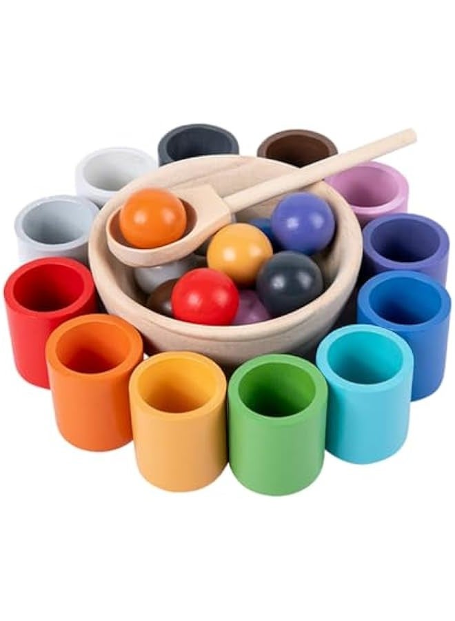 DURKU Wooden Montessori Color Sorting Toy with Rainbow Balls for Kids Ages 1-3 - Cognitive Learning Gift for Toddlers of 12 Vibrant Colors - Image 1