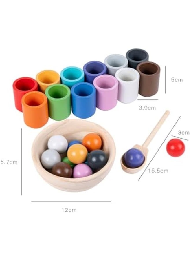 DURKU Wooden Montessori Color Sorting Toy with Rainbow Balls for Kids Ages 1-3 - Cognitive Learning Gift for Toddlers of 12 Vibrant Colors - Image 2