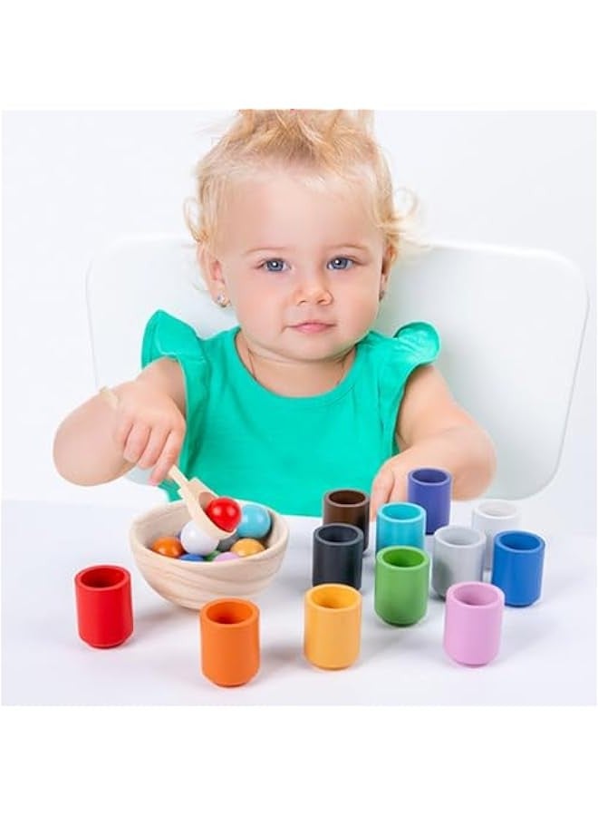 DURKU Wooden Montessori Color Sorting Toy with Rainbow Balls for Kids Ages 1-3 - Cognitive Learning Gift for Toddlers of 12 Vibrant Colors - Image 3