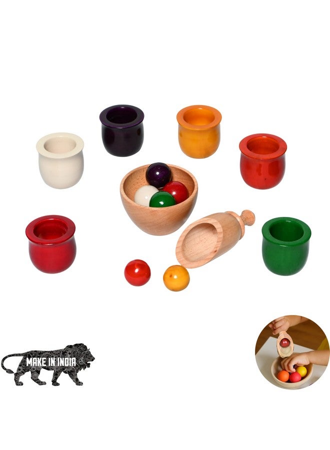 Gift Equals Love Wooden Color Sorting Toy Set of Balls Bowls Waldorf Inspired Montessori Toy for Early Learning & Child Educational Toy Set of 6 Colors for Kids Preschoolers Age 3+ - Image 1
