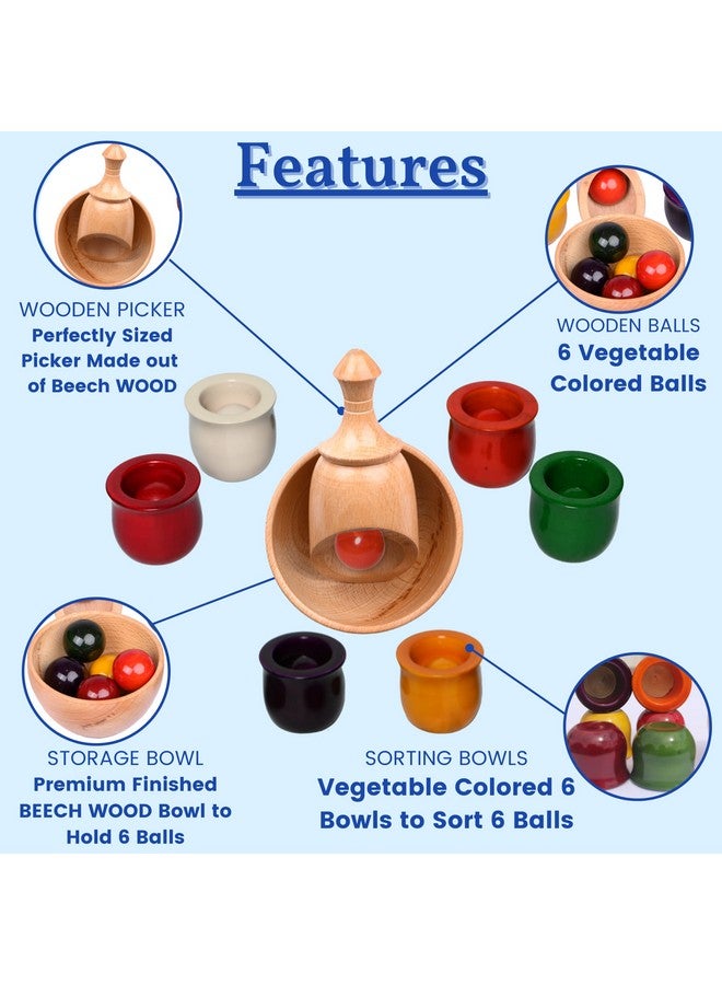 Gift Equals Love Wooden Color Sorting Toy Set of Balls Bowls Waldorf Inspired Montessori Toy for Early Learning & Child Educational Toy Set of 6 Colors for Kids Preschoolers Age 3+ - Image 2