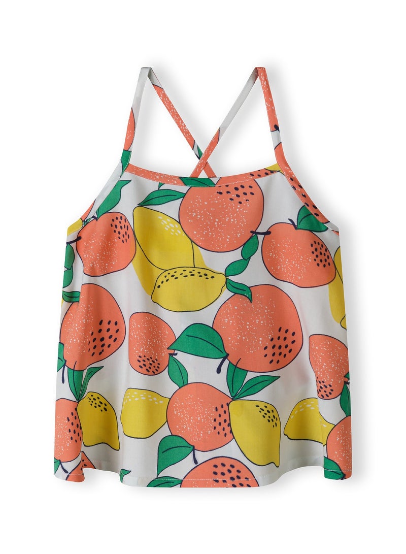 مينوتي توب بناتي صيفي بحمالات متقاطعة وطبعة فواكه مرحة - Image 1