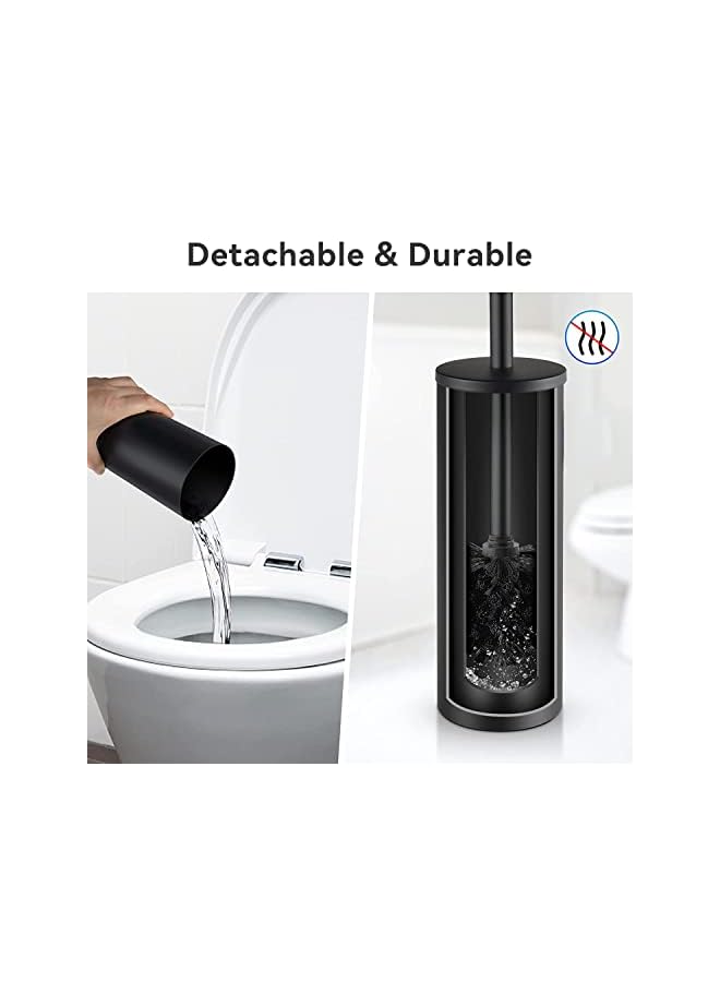 JZS مجموعة فرشاة المرحاض وحاملها للحمام من الفولاذ المقاوم للصدأ القابل للإزالة 304 المطاطي المطلي باللون الأسود حامل أدوات تنظيف فرشاة المرحاض مع فرشاة المرحاض باللون الأسود - Image 3