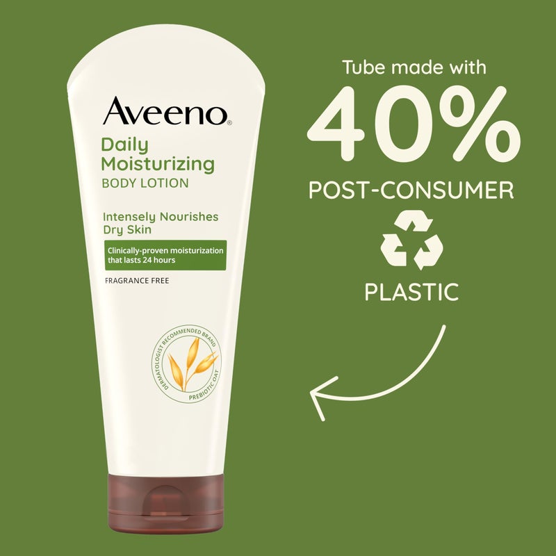 Aveeno Daily Moisturizing Body Lotion, Gentle Lotion Nourishes Dry Skin with Moisture, Sooth-ing Prebiotic Oat, Fragrance-Free, Non-Comedogenic, Travel-Size, 2.5 fl. oz, 3 Pack - Image 3