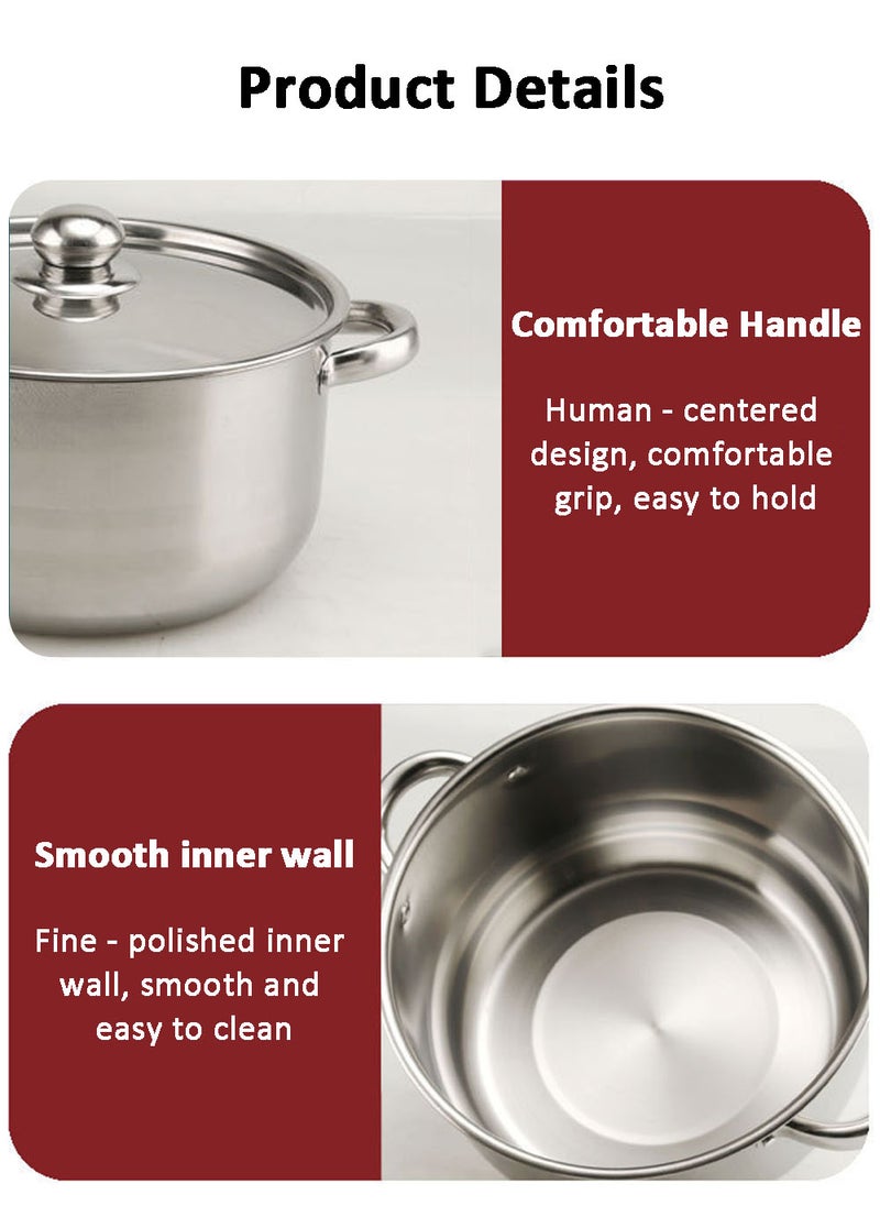 10 Pieces Cookware Set Stainless Steel Dinnerware Sets Silver Double Ear Thickened Soup Pot Set With Steel Lid Cover Ideal for Home Kitchen Camp 18/20/22/24/26cm