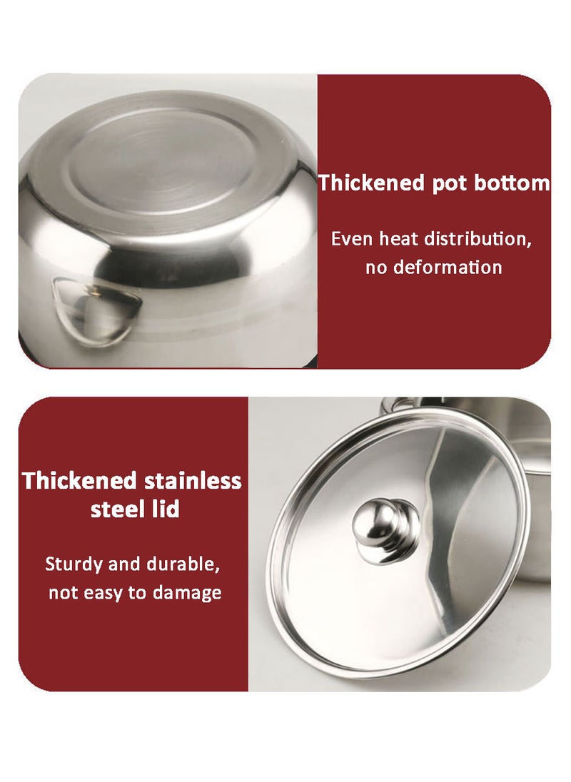 10 Pieces Cookware Set Stainless Steel Dinnerware Sets Silver Double Ear Thickened Soup Pot Set With Steel Lid Cover Ideal for Home Kitchen Camp 18/20/22/24/26cm