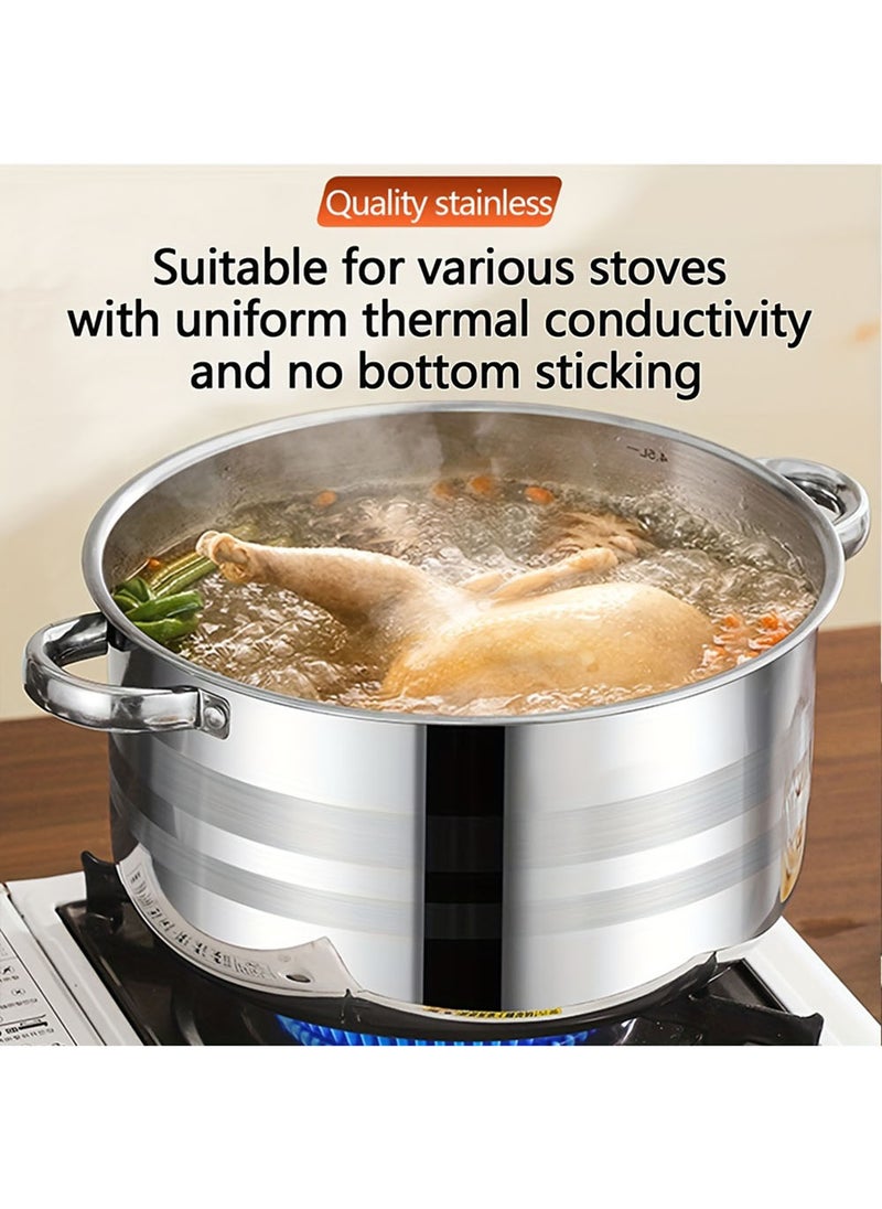 10 Pieces Cookware Set Stainless Steel Dinnerware Sets Silver Double Ear Thickened Soup Pot Set With Steel Lid Cover Ideal for Home Kitchen Camp 18/20/22/24/26cm