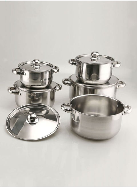10 Pieces Cookware Set Stainless Steel Dinnerware Sets Silver Double Ear Thickened Soup Pot Set With Steel Lid Cover Ideal for Home Kitchen Camp 18/20/22/24/26cm