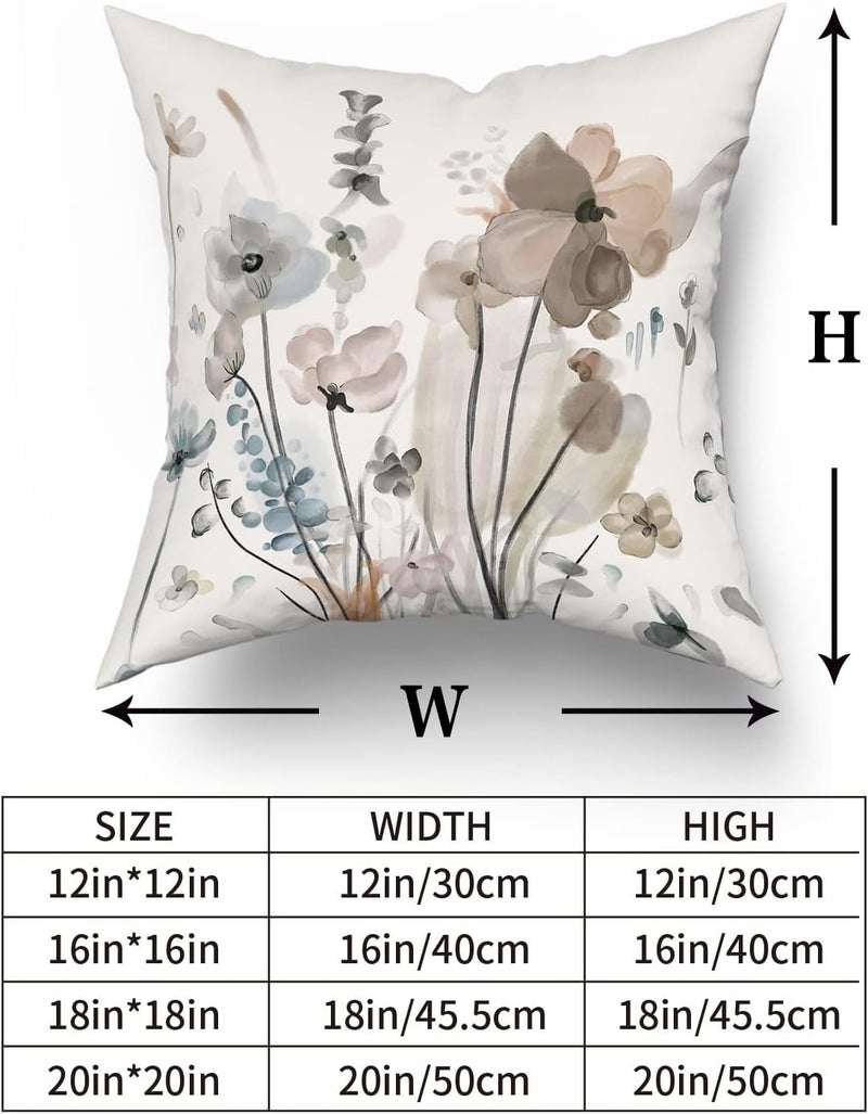 aportt Watercolor Floral Pillow Covers 18X18 in Brown Cream Grey Teal Flower Couch Pillow Cases Rustic Abstract Modern Throw Pillows Set of 2 Home Decor for Living Room Bedroom Bed Cushion Outdoor - Image 5