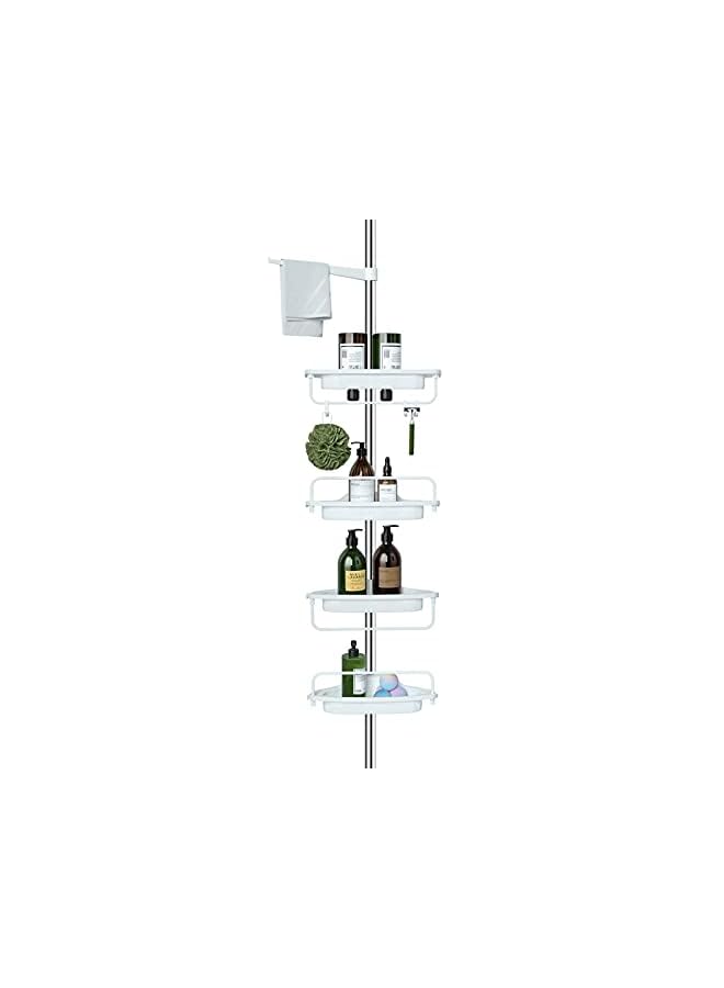 راكسوم 4 طبقات دش العلبة التوتر القطب الحمام زاوية الجرف قابل للتعديل تخزين الرف حوض الاستحمام تلسكوبي شامبو الصابون المنظم مع شريط منشفة، العاج - Image 2