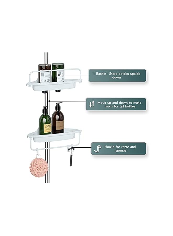 راكسوم 4 طبقات دش العلبة التوتر القطب الحمام زاوية الجرف قابل للتعديل تخزين الرف حوض الاستحمام تلسكوبي شامبو الصابون المنظم مع شريط منشفة، العاج - Image 5