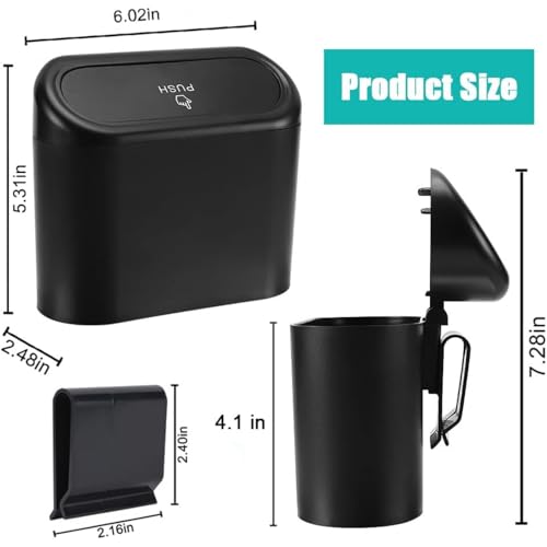 TAZLYN Plastic Car Accessories - Press-Top Dustbin, Car Trash Can Holder, Hanging Automotive Garbage Bin For Auto Cars, Home, Office - Mini Car Dustbin, Trash Container, (Black Pack For 1) - Image 5