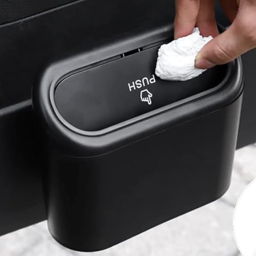 TAZLYN Plastic Car Accessories - Press-Top Dustbin, Car Trash Can Holder, Hanging Automotive Garbage Bin For Auto Cars, Home, Office - Mini Car Dustbin, Trash Container, (Black Pack For 1) - Image 1