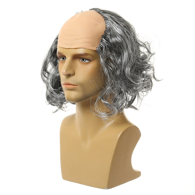 Generic Halloween Kids Grandpa Cosplay Wig Vest Beard Gray curly scalp