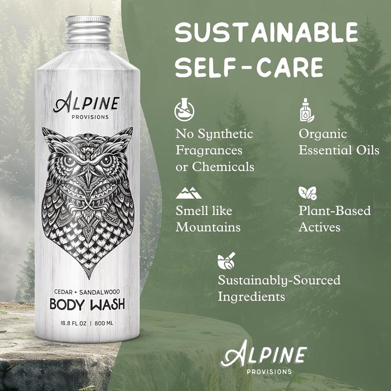 Alpine Provisions Cedar Sandalwood Body Wash Cleanse Moisturize Naturally with Essential Oils Vegan Sulfate Plastic Free Gentle on Skin Natural Body Wash for Men and Women 169 fl oz - Image 2