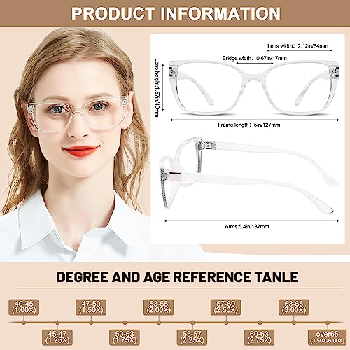 AEZUNI Designer Reading Glasses for Women Oversized Square Eyeglasses Large Ladies Readers with Bling Frames 1.0 1.25 1.5 1.75 2.0 2.25 2.5 2.75 3.0 3.5 4.0 5.0 6.0 (Clear,1.75) - Image 5