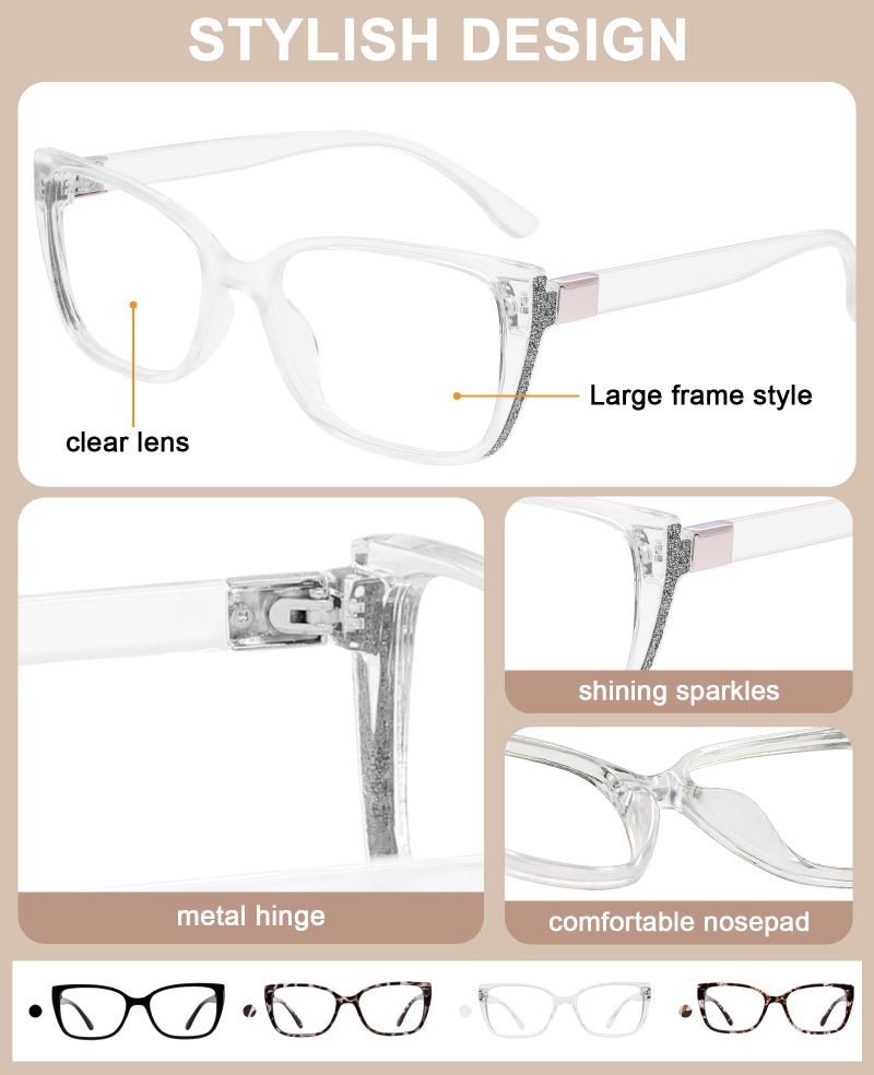 AEZUNI Designer Reading Glasses for Women Oversized Square Eyeglasses Large Ladies Readers with Bling Frames 1.0 1.25 1.5 1.75 2.0 2.25 2.5 2.75 3.0 3.5 4.0 5.0 6.0 (Clear,1.75) - Image 4