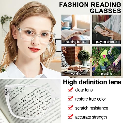 AEZUNI Designer Reading Glasses for Women Oversized Square Eyeglasses Large Ladies Readers with Bling Frames 1.0 1.25 1.5 1.75 2.0 2.25 2.5 2.75 3.0 3.5 4.0 5.0 6.0 (Clear,1.75) - Image 3