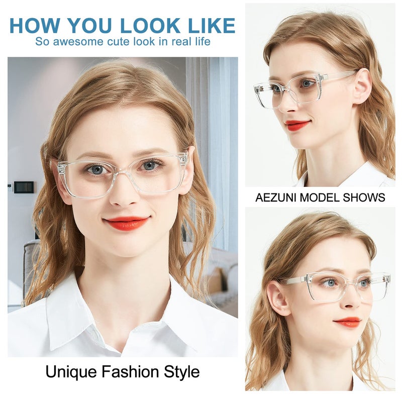 AEZUNI Designer Reading Glasses for Women Oversized Square Eyeglasses Large Ladies Readers with Bling Frames 1.0 1.25 1.5 1.75 2.0 2.25 2.5 2.75 3.0 3.5 4.0 5.0 6.0 (Clear,1.75) - Image 2