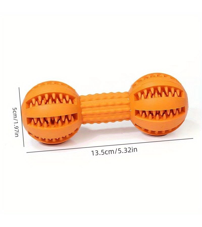 1pc Orange Durable Dog Chew Toy Dumbbell Shaped Interactive Play Teeth Cleaning Training Pet Supply - Image 2