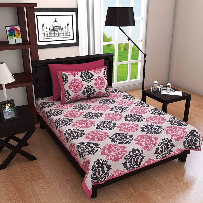 UNIBLISS Classic 144 TC 100% Cotton Single Bed Sheet with Pillow Cover (Pink, Single) - Image 5