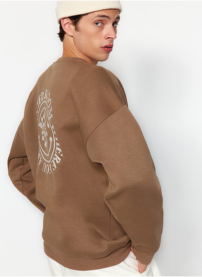 trendyol - Dark Brown Oversize/Wide Cut Floral Embroidered Cotton Sweatshirt with Fleece Inside TMNAW24SW00012 - Image 1
