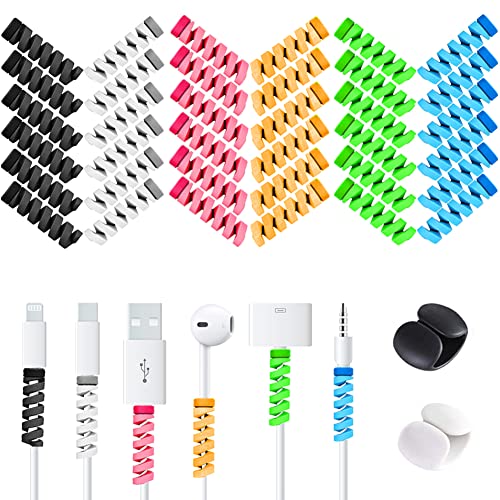 VIWIEU 36 PCS Cable Protectors for iPhone iPad Charger End Cord Savers with 2 Desk Cable Clips, VIWIEU Spiral USB Wire Protector for Headphone MacBook Laptop Earphone Cell Phone Cute Cable Wrap Accessories - Image 1