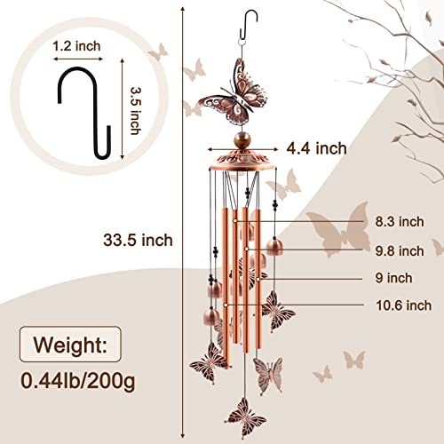 Ukulork Wind Chimes Outdoor Clearance, Butterflies Aluminum Tube Windchime with S Hook,Patio Garden Decor, Housewarming Gift. - Image 3