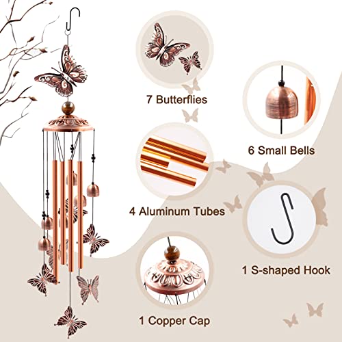 Ukulork Wind Chimes Outdoor Clearance, Butterflies Aluminum Tube Windchime with S Hook,Patio Garden Decor, Housewarming Gift. - Image 2