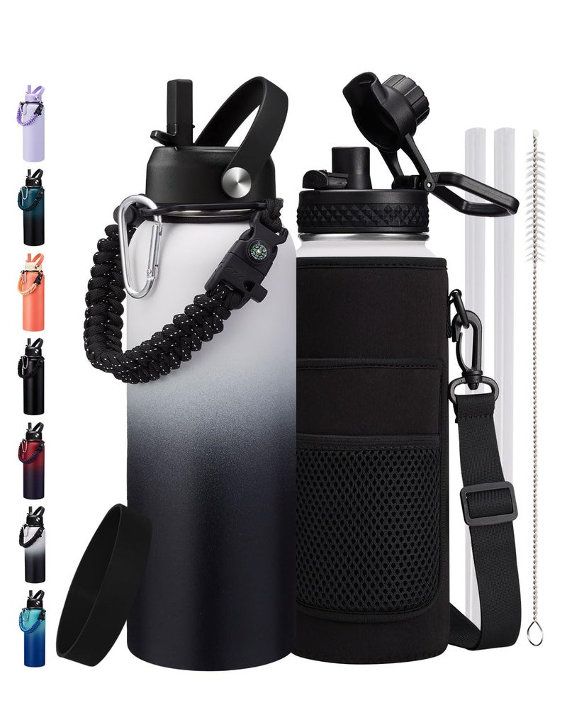 ICIOI 40 oz Insulated Water Bottle with Straw & Spout Lids  Paracord Handle  Bottle Holder with Strap  40 oz Stainless Steel Water Bottle Cold for 48H  Vacuum Metal Thermal Flask for Work Travel - Image 1