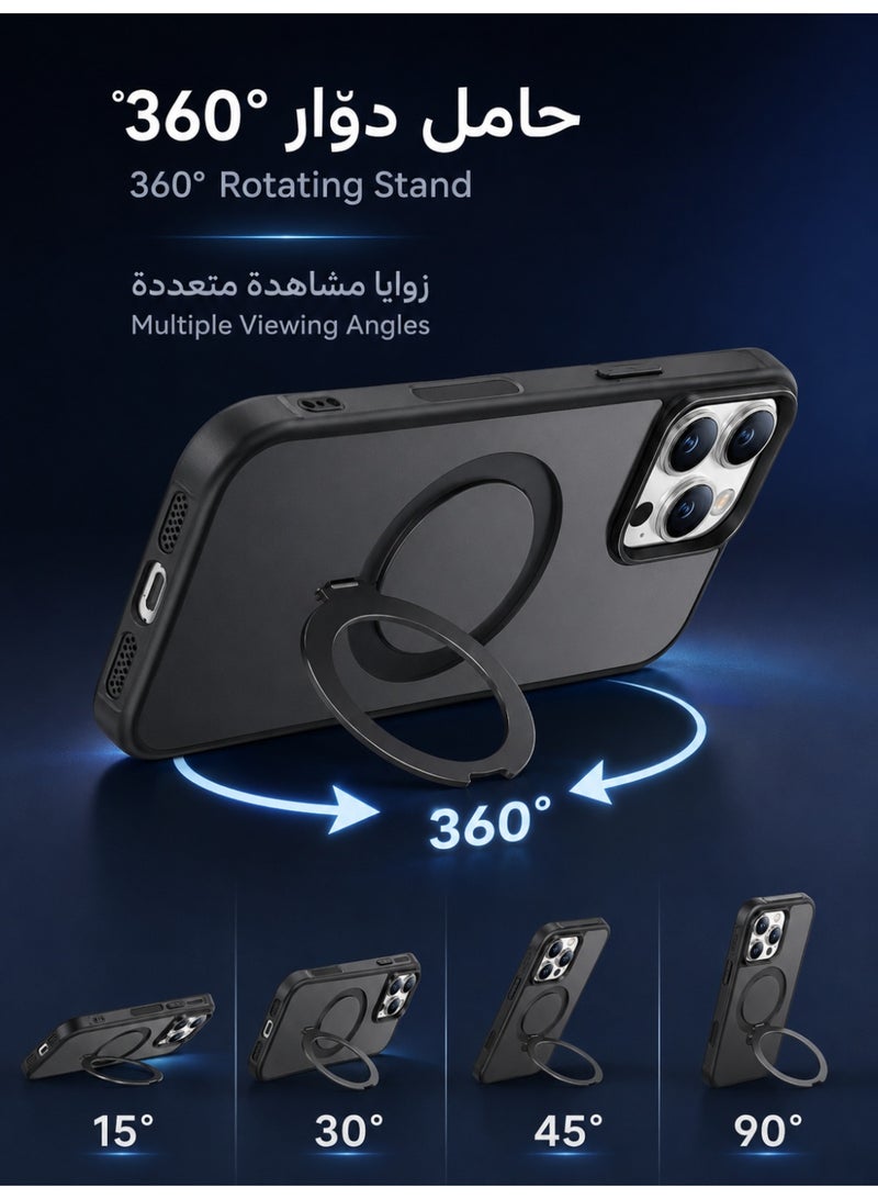 ORYXA iPhone 16 Pro Max Case Cover, 2 in 1 Magnetic Phone Case with Screen Protector, Compatible with MagSafe, 360° Magnetic Stand, Military-Grade Shockproof Heavy Duty Protective Cover, Black - Image 3