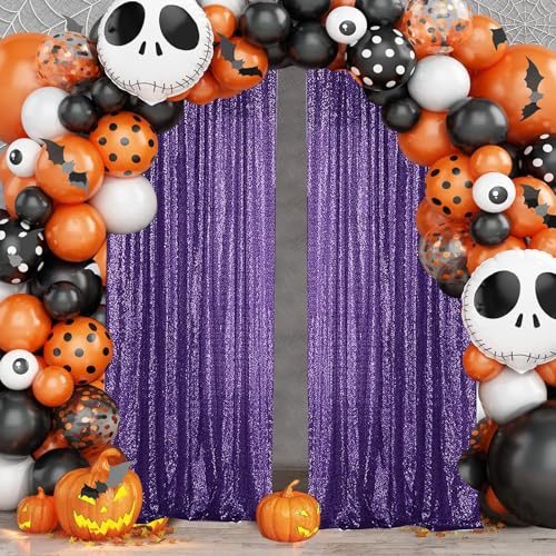 Sugargirl Purple Sequin Backdrop Curtain 2 Panels 2FTx8FT Glitter Purple Background Drapes Sparkle Photography Backdrop for Party Wedding Birthday Wall Decoration - Image 3